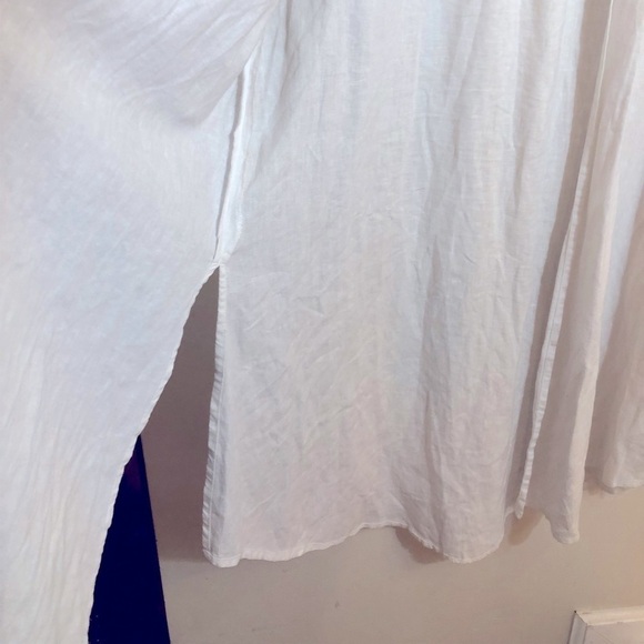 BP White Linen Blend Long Beach Coverup Long Sleeve Lace Insets Boho Size Small - Picture 8 of 11